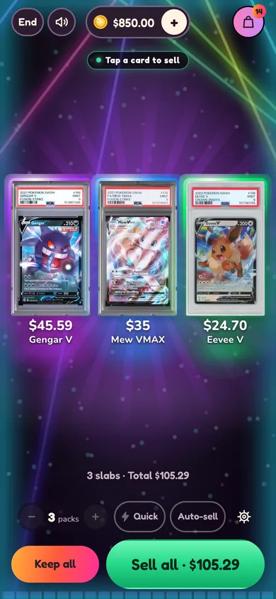 The result of a three-pack rip in the Rave theme